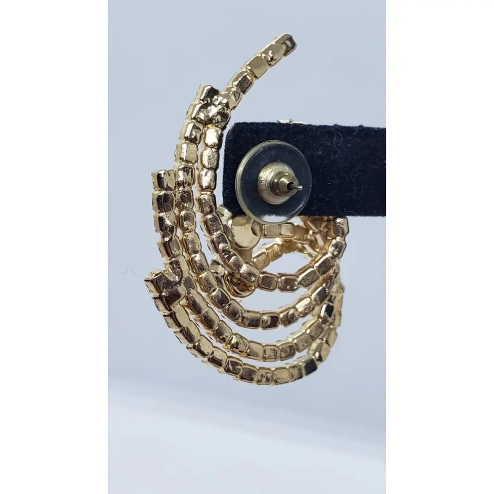 Huge Aurora Borealis Swirl Earrings Rhinestone Gold toned Pierced
